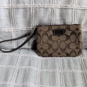 Coach Brown Signature Canvas Wristlet with Dark Brown Trim